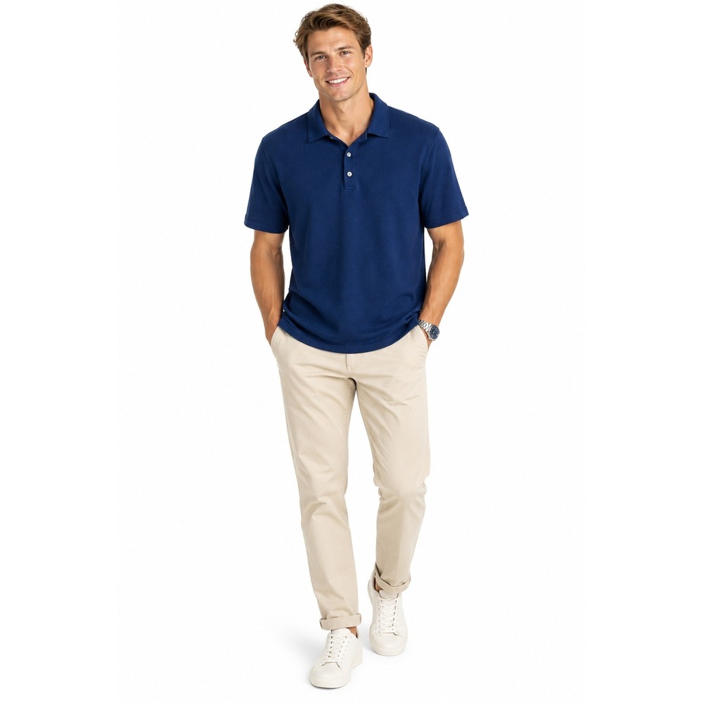Banana Republic Polo L Blue Supima Modal Waffle Knit Short Sleeve Shirt Preppy